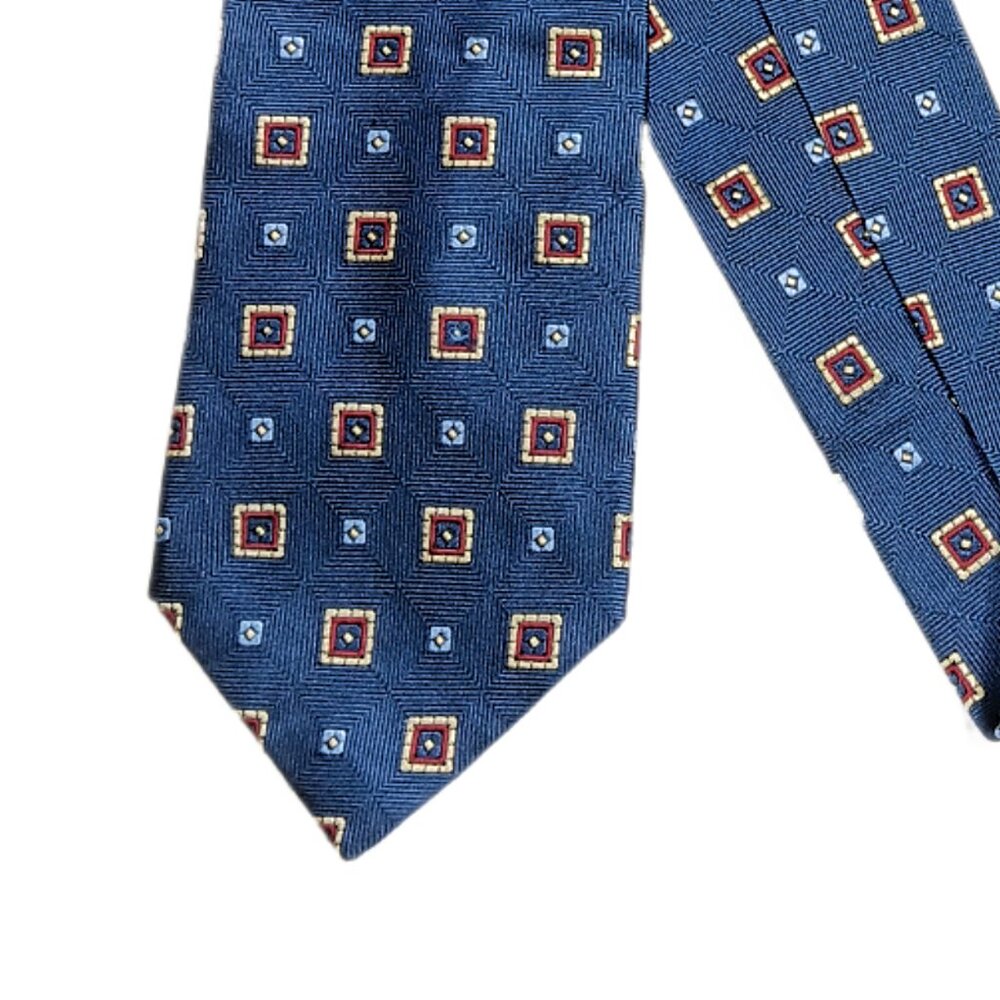 Jos. A. Bank Silk Tie Men’s 60” Blue Gold Red Geometric Designer Classic Tie New
